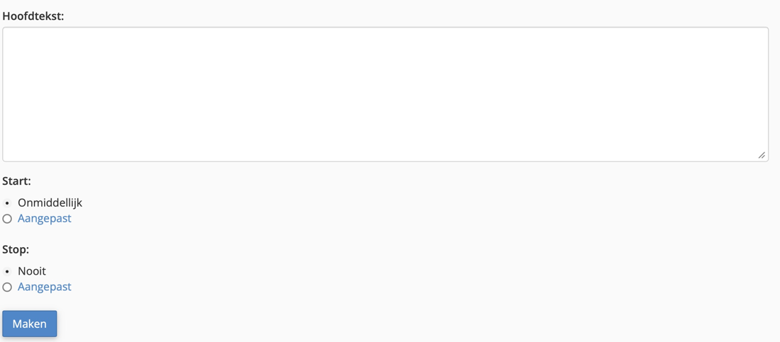 Onderste cPanel-velden voor een automatisch antwoord: antwoordtekst, beginmoment, eindmoment en Maken.