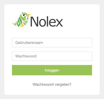 Inlogscherm van Mijn Nolex met Gebruikersnaam, Wachtwoord, Inloggen en Wachtwoord vergeten?.